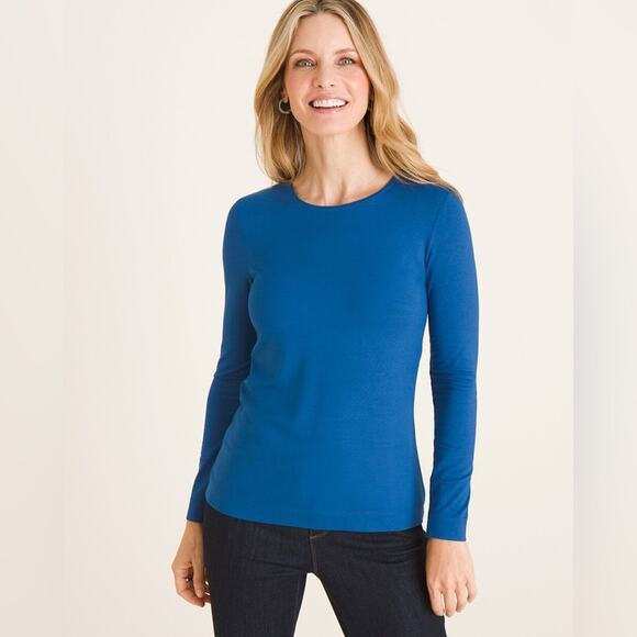 NWT Chico's Essential Layer Scoop Neck Long Sleeve Top Blue Size 3 [U.S. XL] - Picture 1 of 9